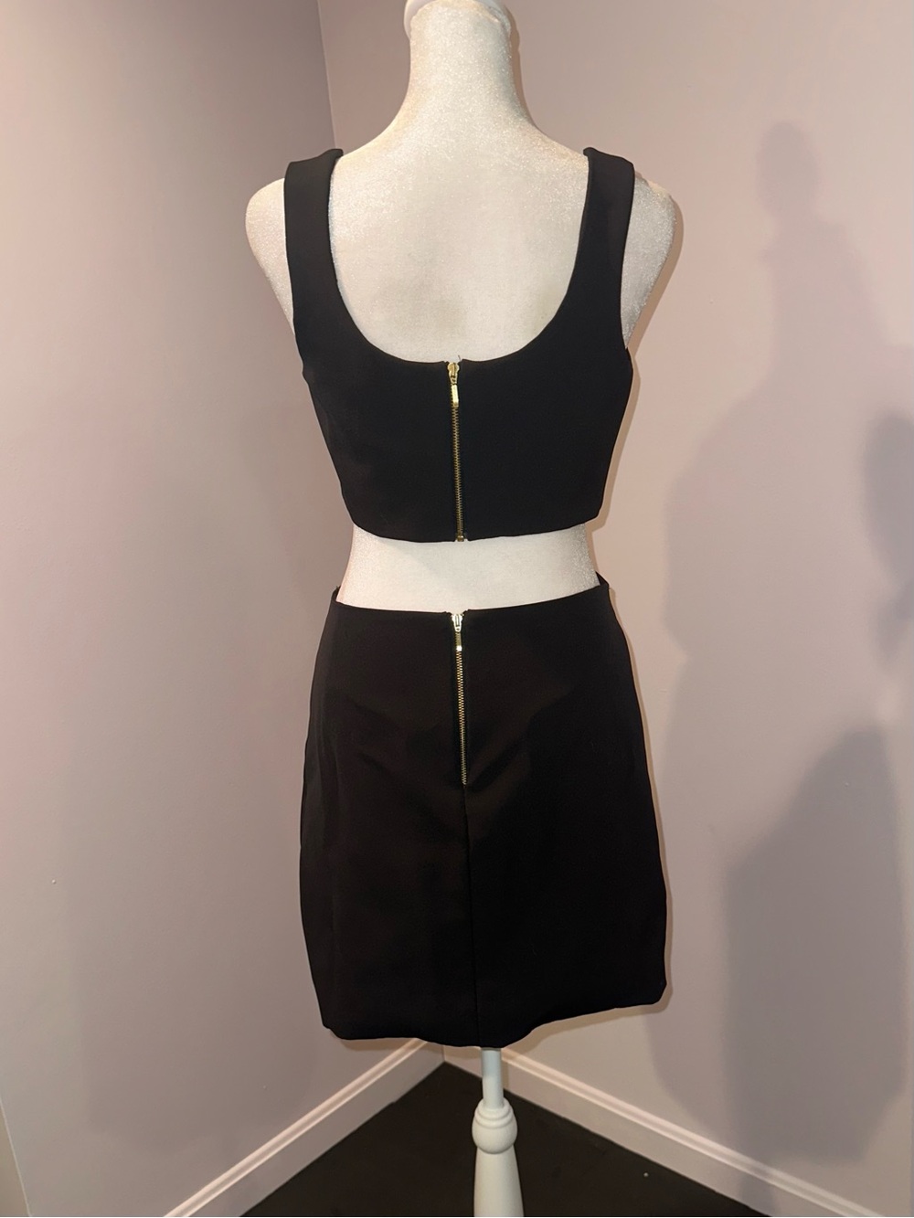 PatBO Black Cutout Mini Dress with Gold Burst Accent - Picture 4 of 5